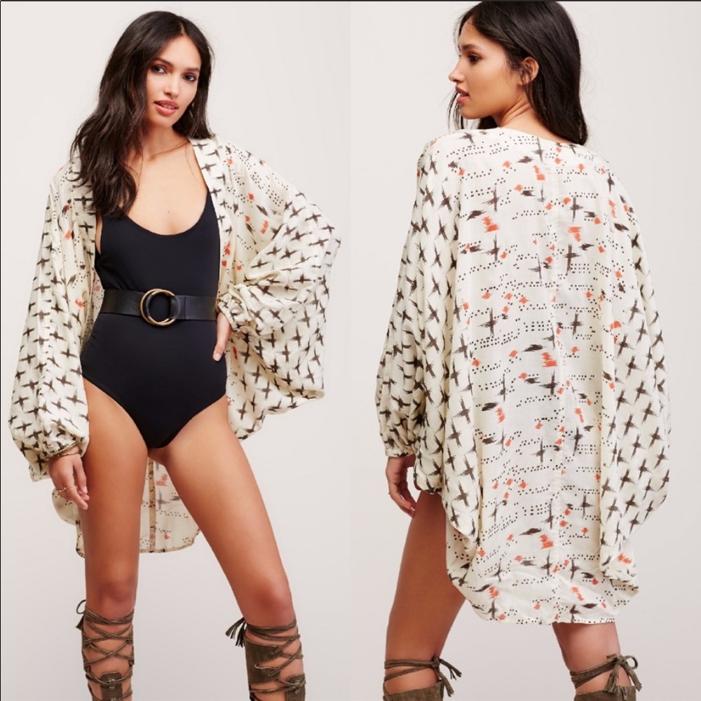 Free People White Gemini Drippy Kimono One Size OS